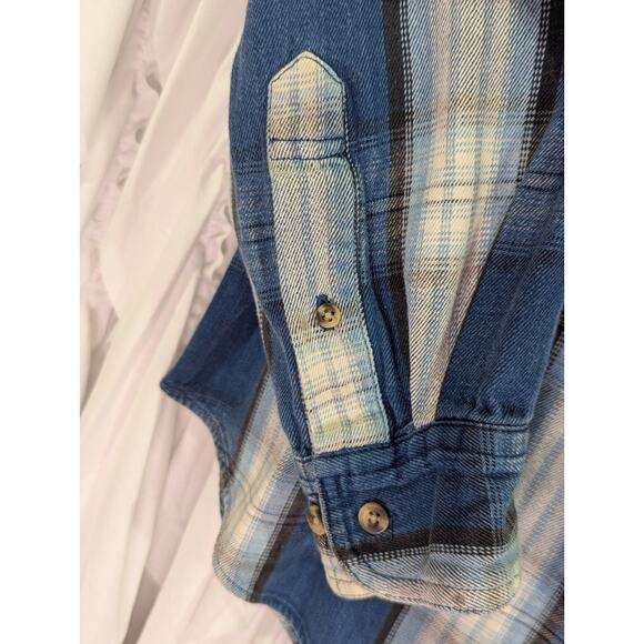 Lee Blue/Ivory Plaid Cotton Button Up Long Sleeve 1 Pocket Vintage Size Large - Picture 5 of 12